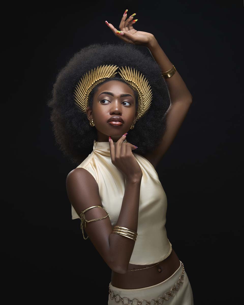 Black woman gold crown fashion fine art NYC