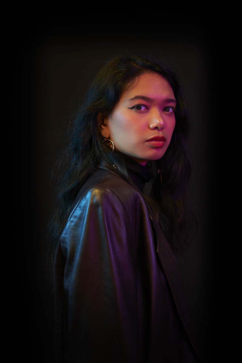 Woman leather jacket edgy moody editorial portrait NYC