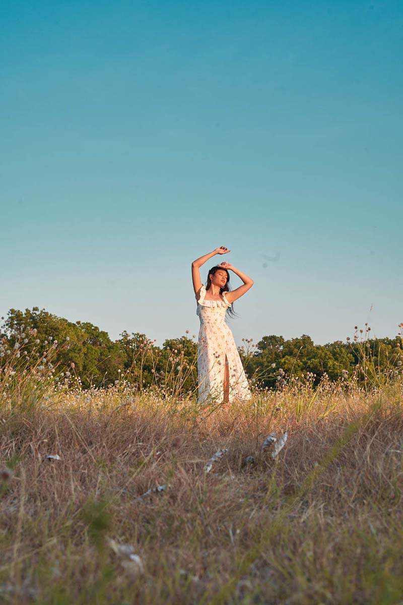 Woman white dress field outdoors lifestyle NYC photographer
